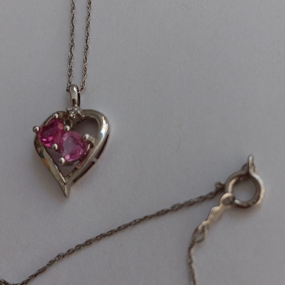 Valentine Sterling and Pink Stone Necklace, about 20". Beautiful. Perfect gift - Picture 3 of 4